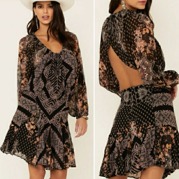 Free People Seven Wonders Dress Size Small Mini Open Back Black - Picture 9 of 9